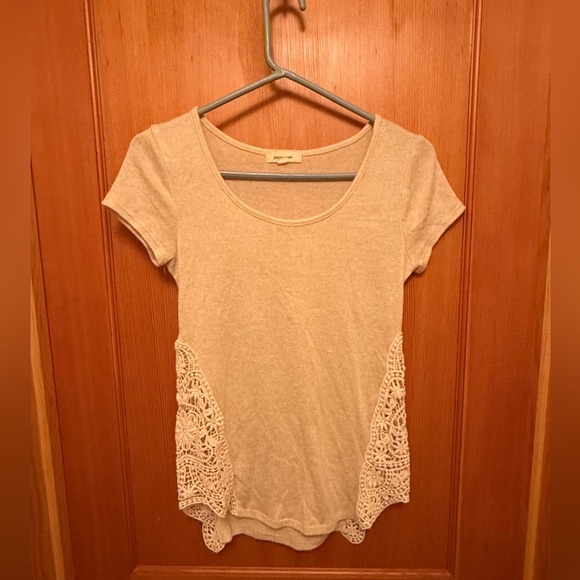 paper tee Tops - Paper Tee Cream Asymmetrical Cut Out Short Sleeve T-Shirt
